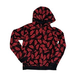 Nike All Over Print Logo Hoodie Black Red All Over Logo Sweatshirt Kids Youth XL